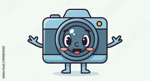 Cartoon camera with smiling face.