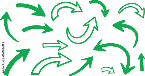 Collection of green arrows pointing in various directions