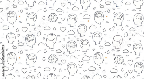 Black and white brain icons illustration.