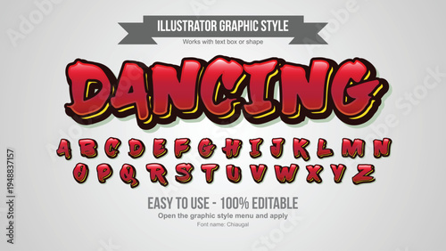 A colorful graphic design featuring a dancing font style with bold letters and shapes