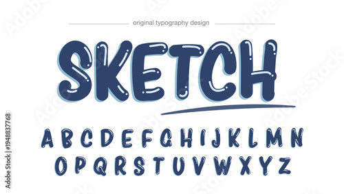 A creative typography design featuring the word SKETCH in large blue letters with an original alphabet below