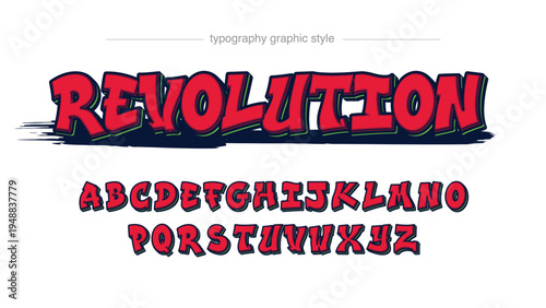 A graphic designer showcasing a typography style with the word Revolution and alphabet letters