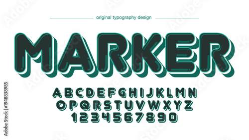 A creative typography design featuring the word MARKER in large letters with alphabet and numbers