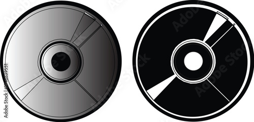 CD and DVD disc icons vector, optical media data storage, digital information, music, movie, software. on white background.