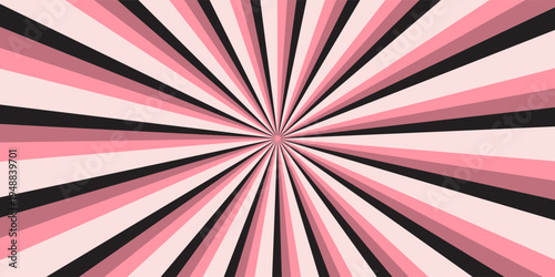 Candy color sunburst background. Abstract pink cream sunbeams design wallpaper. Colorful spinning lines for template, banner, poster, flyer. Sweet rotating cartoon swirl or whirlpool. Vector backdrop