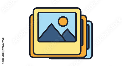 Stack of photos with mountain scene.