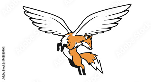 Winged Fox in Mid Air Flight.