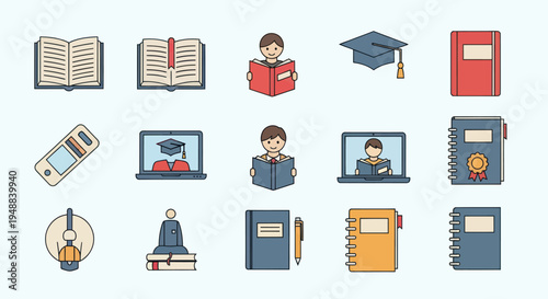 Education icons with school supplies.