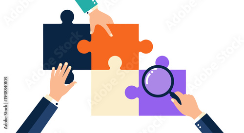 Business team working on puzzle pieces.