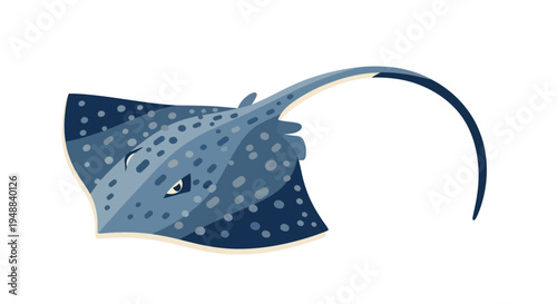 Blue Spotted Stingray Swimming Underwater.