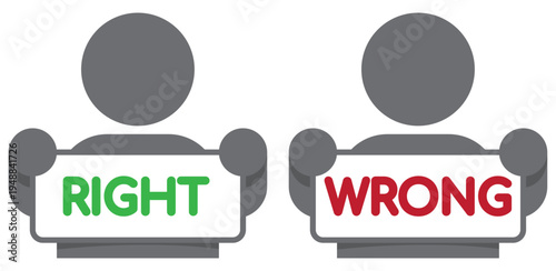Right and Wrong Decision Making Concept Vector Illustration with Two Figures Holding Signs, Representing Choices and Ethical Dilemmas