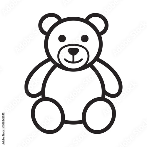 Simple outline illustration of a classic teddy bear toy with round ears and limbs