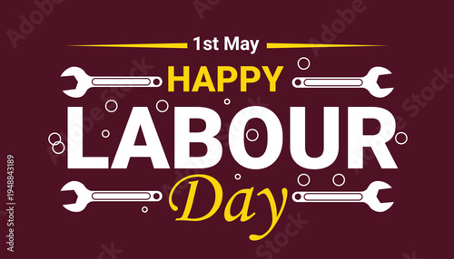 Happy labour day celebration on may 1st with tools and workers