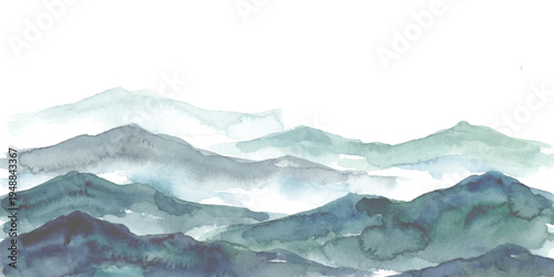 Beautiful abstract watercolor mountain landscape background featuring misty peaks and rolling hills vector illustration.