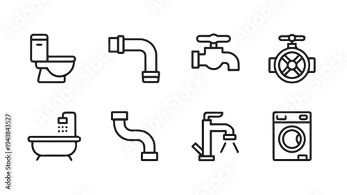 Set of plumbing and bathroom fixtures icons