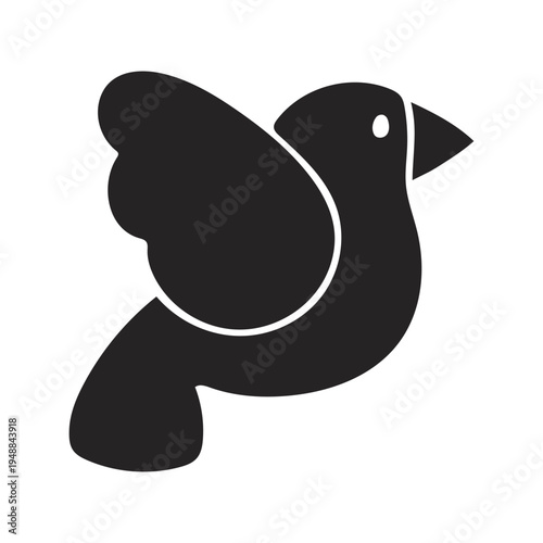 Stylized silhouette of a bird in midflight isolated on a white background