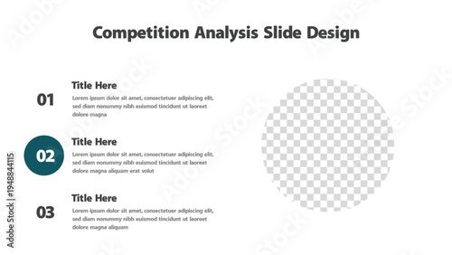 Competition analysis slide with numbered list and circular image placeholder