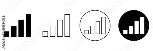 Four different signal strength indicator icons representing wireless network connection and mobile technology communication