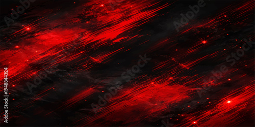 Abstract red brush strokes dance across a black backdrop, embodying raw emotion and dynamic energy. The scene is both bold and captivating. 