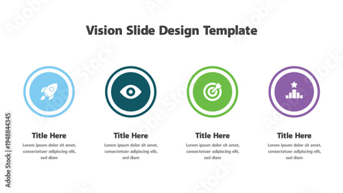 Four distinct circular icons representing vision, launch, target, and achievement goals