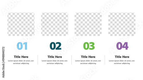 Four numbered image placeholders for presentation slides with descriptive title blocks