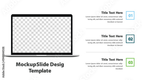Laptop computer device with blank screen in a clear numbered business presentation layout
