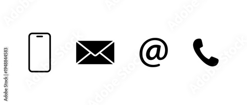 Smartphone, email, mention, and phone call icon. Contact customer support symbol