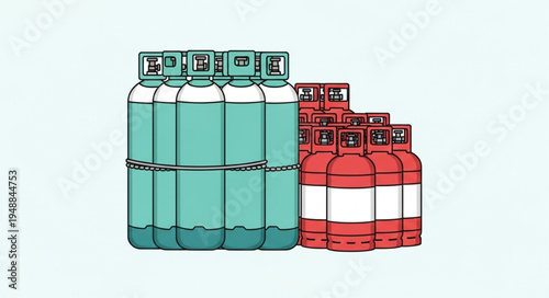Illustration of Green and Red Gas Cylinders for Industrial Use.