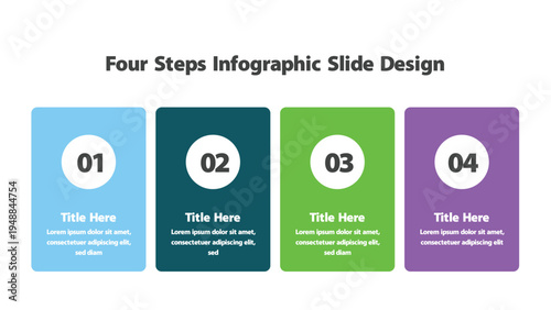 Presenting horizontal row of four colorful numbered vertical rectangles for sequential steps