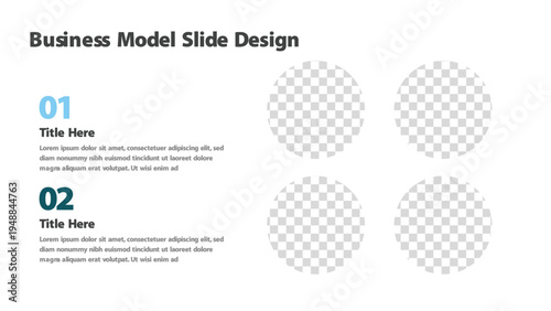 Professional business model slide showing two detailed steps with circular image placeholders