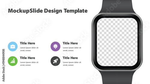 Smartwatch mockup with transparent screen and business icons