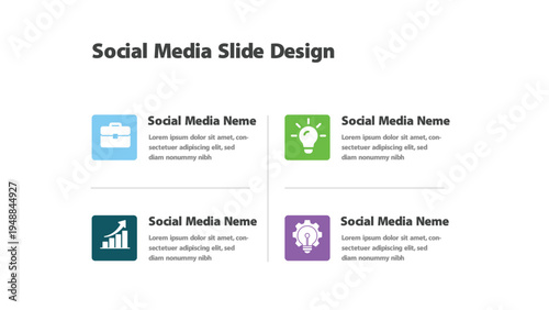 Social media presentation content blocks with various business icons