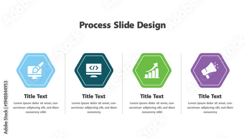 Step by step process flow slide template with visual icons