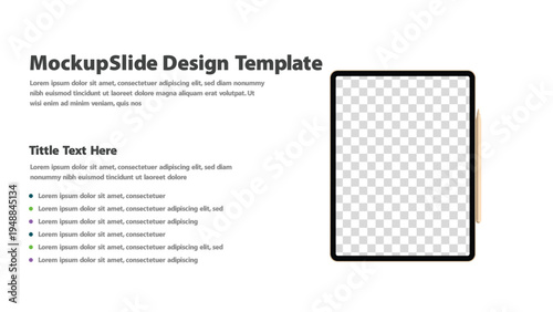 Vertical tablet device with blank screen and a stylus for a presentation layout
