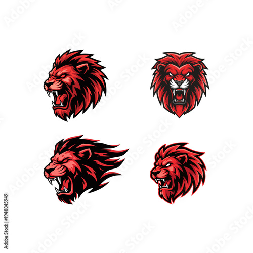 Angry red lion head illustration esport gaming mascot logo set vector illustration isolated on white background