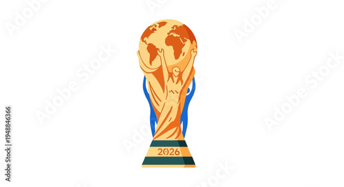 World Cup 2026 Trophy with Figures Holding Globe, Sports Championship Celebration