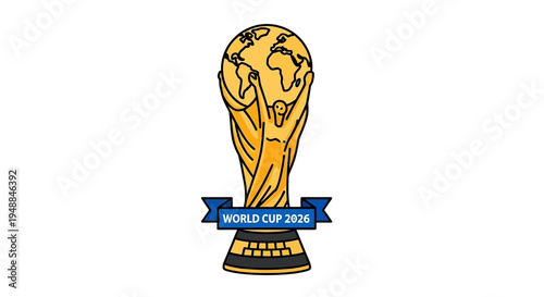 World Cup 2026 Trophy Icon on White Background - Soccer Championship Award