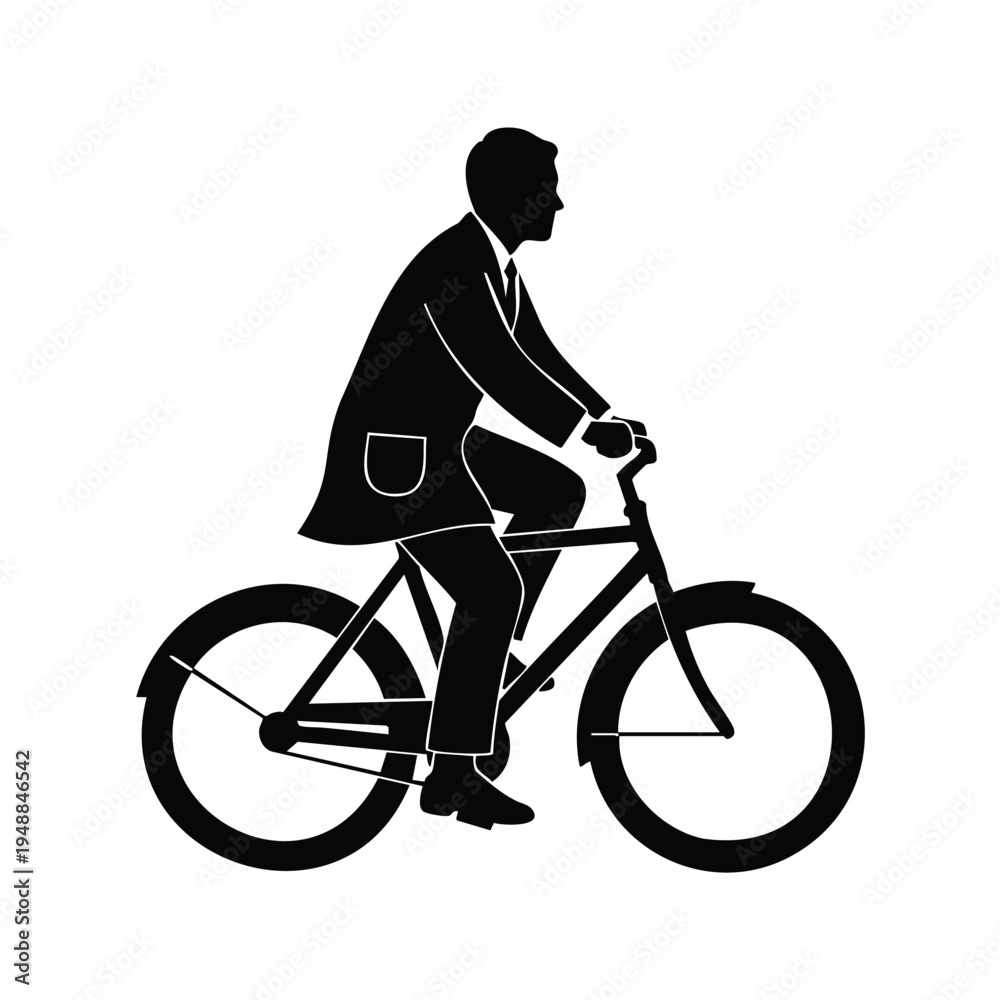Obraz premium Businessman silhouette riding bicycle cycling commuter man silhouette