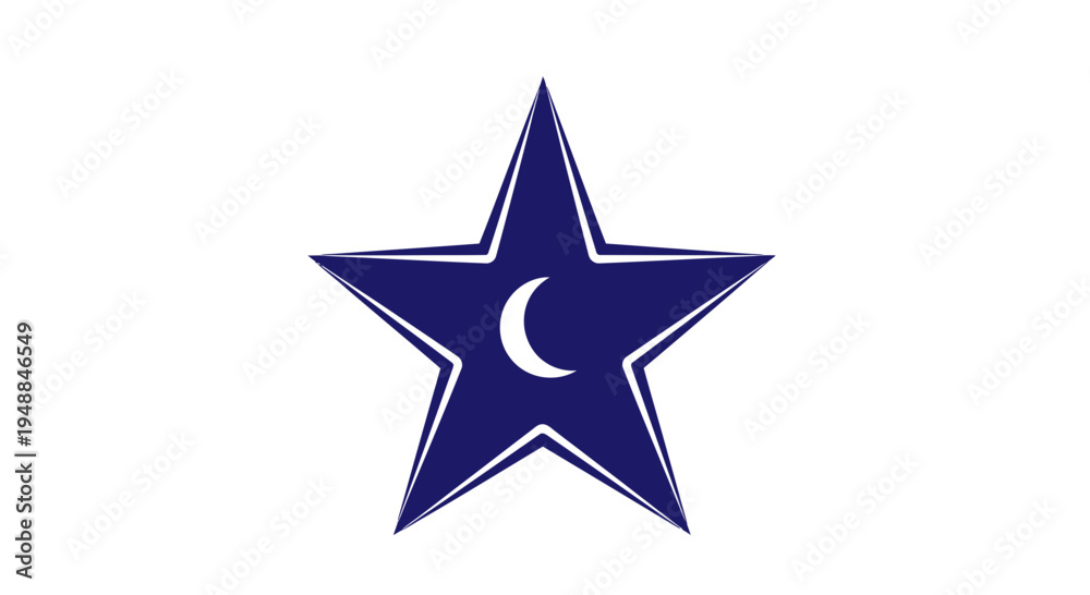 Fototapeta premium Blue Star with Crescent Moon Symbol on White Background