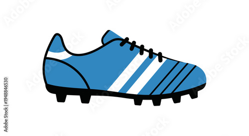 Blue Soccer Cleat with White Stripes, Sport Shoe Illustration