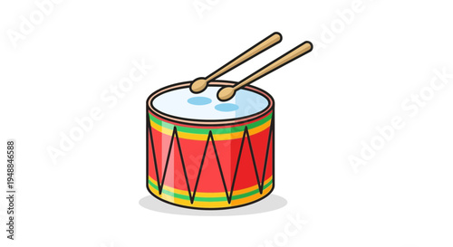Cartoon Drum with Drumsticks - Isolated on White Background