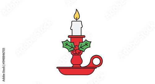 Christmas Candle Holder with Holly and Berries