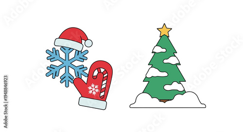 Christmas Tree and Snowflake with Mitten Icon