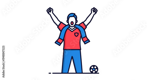Excited Football Fan Celebrating Victory with Scarf and Ball