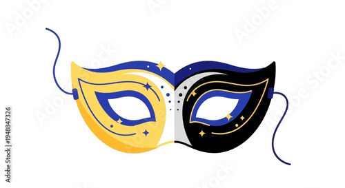 Elegant Masquerade Mask with Gold, Blue and Black Design