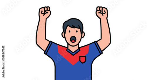 Excited Man Cheering With Raised Fists, Sports Fanatic, Celebration