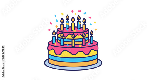 Festive Birthday Cake with Candles and Confetti