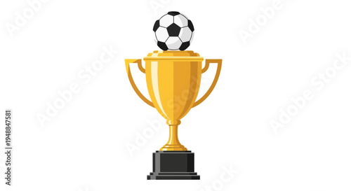 Golden Soccer Trophy with Ball on White Background, Championship Award