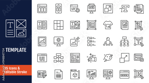 Minimalist Template icons set. Outline icon with Editable stroke. Vector illustration