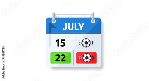 July Calendar Page with Soccer Matches Marked
